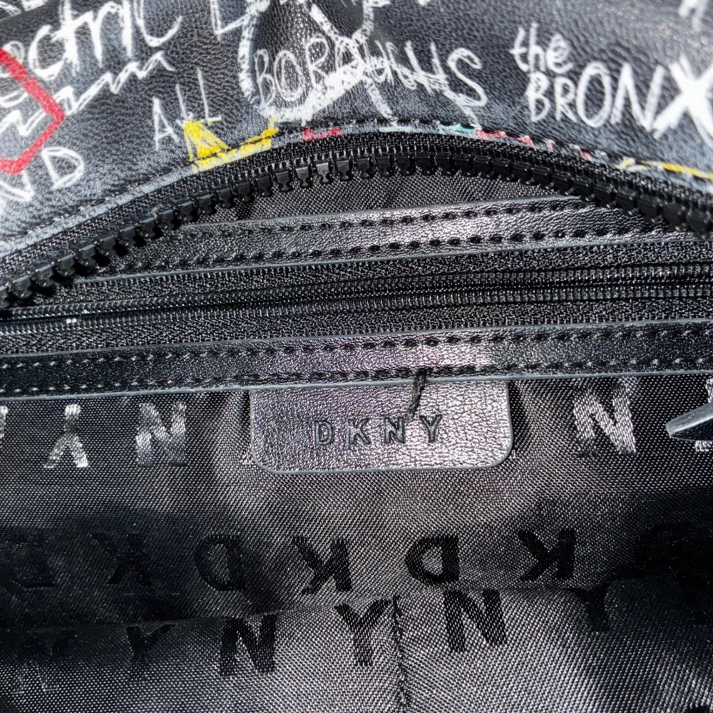 DKNY Graffiti Print Backpack Black Faux Leather NYC Street Art School Bag Large
